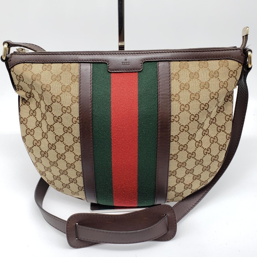 Authentic Gucci Ophidia GG Supreme Crossbody/Web Stripe Canvas Shoulder Bag - Picture 2 of 16